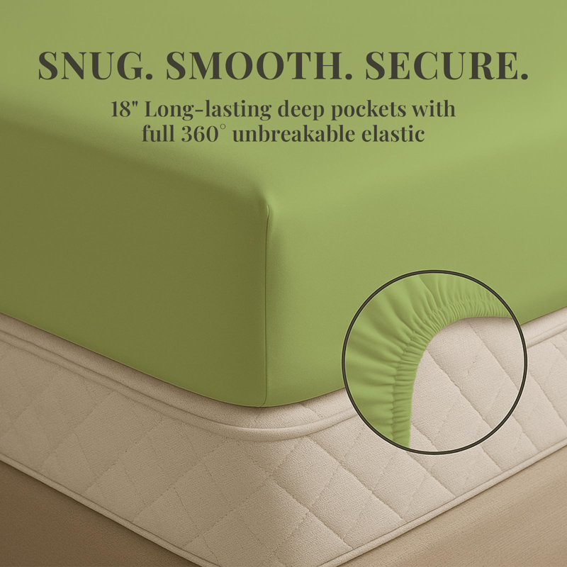 Premium Rayon From Bamboo Blend Sheet Set With Deep Pockets, Cooling and Breathable, Lime