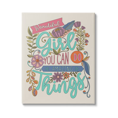 Girl Power Fun Motivation Motif floral complexe par Valentina Harper - Art textuel