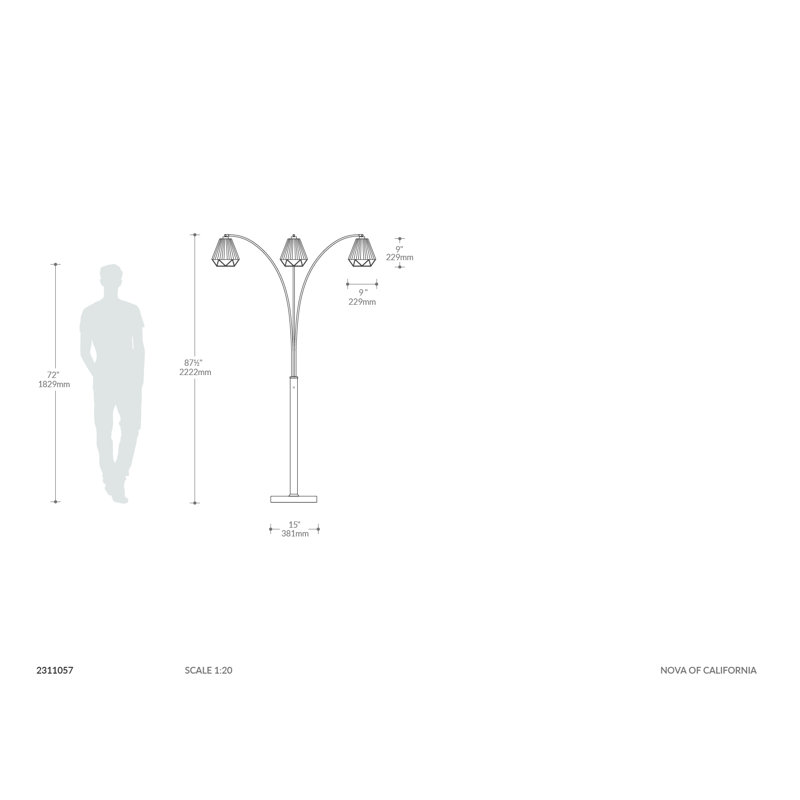 Polygon 88" Black and Brushed Nickel Multi-Head Arc Floor Lamp