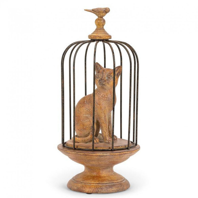 Cat In A Birdcage Figurine