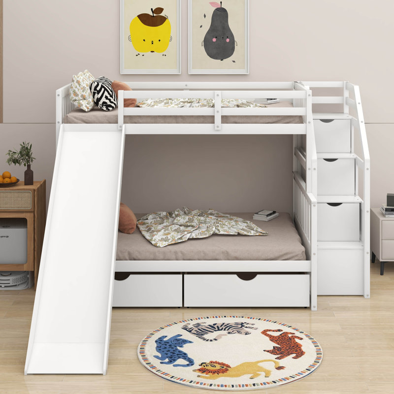 Twin Over Full Bunk Bed With Drawers, Ivory