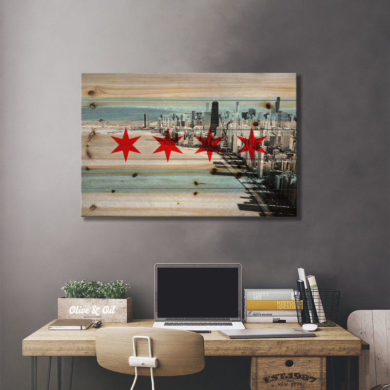Drapeau de la ville de Chicago (horizon du centre-ville), L 26 po x H 18 po
