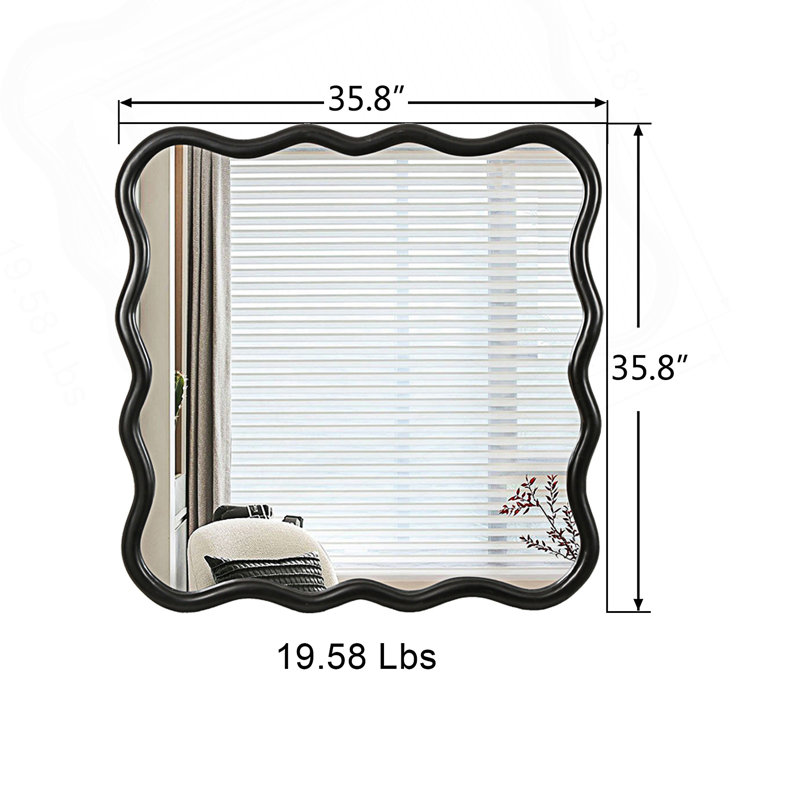 Miroir Wavy, Carrée, 36,03 po x 36,03 po, Noir
