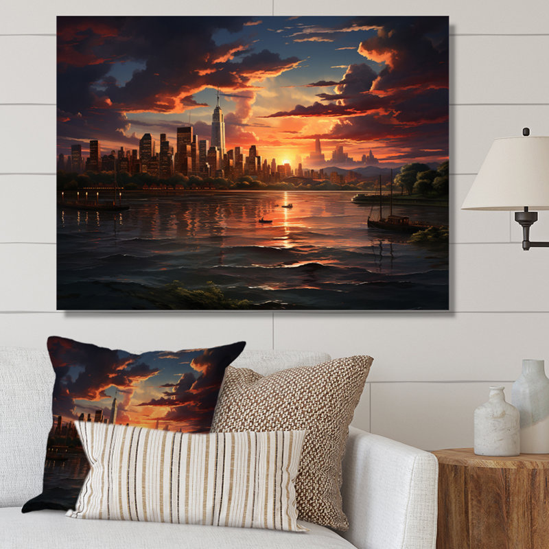 Rendez-vous au crépuscule au coucher du soleil, H 12 po x l 20 po x P 1 po, Toile tendue