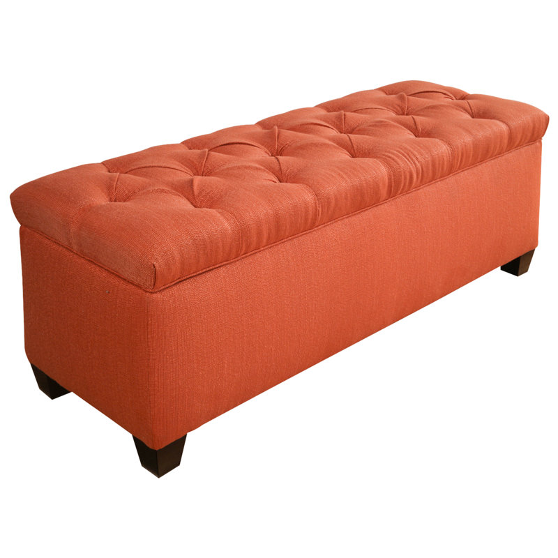 Erik Polyester Upholstered Storage Bench, Orange