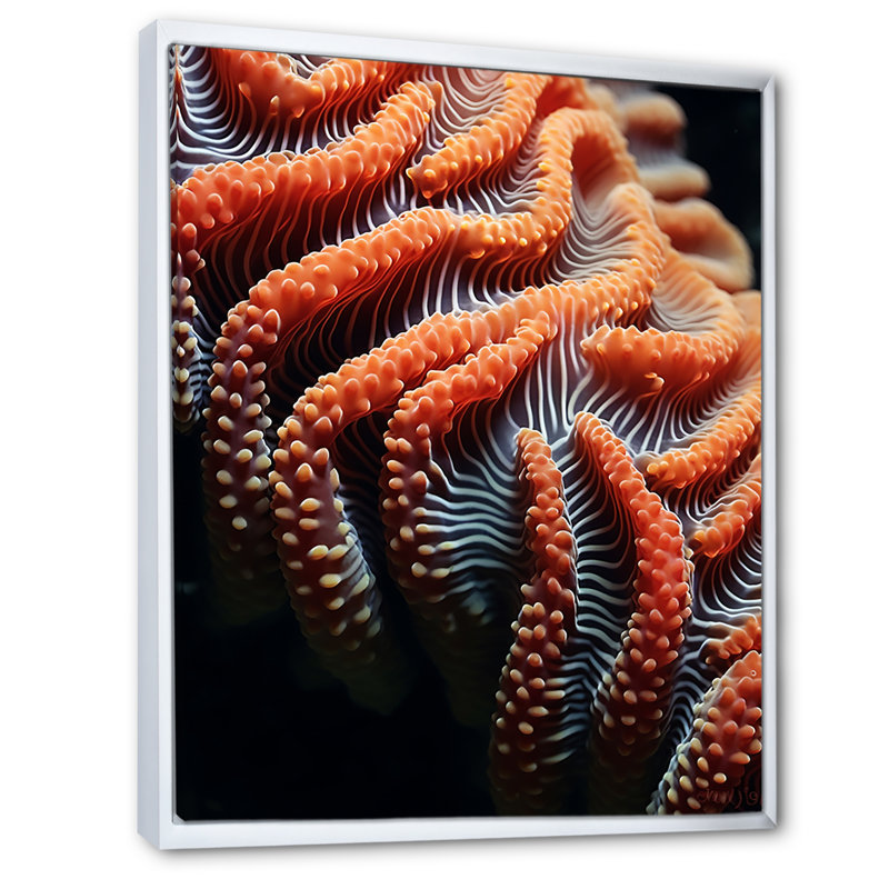 Abîme mystique sous-marin orange - plage et océan, décoration murale, Cadre flottant blanc, H 32 po x l 16 po x P 1 po