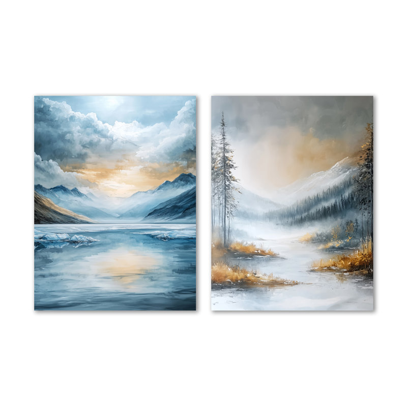 Parallel Peaks of Abstract Mountain Landscape I - Ensemble de 2 décorations murales modernes en métal, 32" H x 48" W