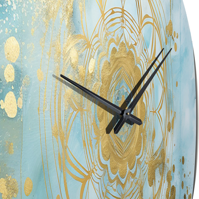 Horloge murale en métal - Mandala divin délicat or délicat turquoise IV, Très grand