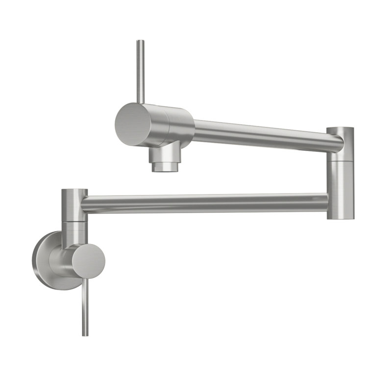 Wall Mount Kitchen Sink Fill Faucet, Folding Retractable With Single Hole Double Handle, Brushed Nickel