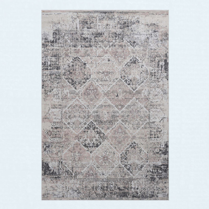 Area Rug Synthetic Fiber Stain Resistant Non-Shedding Traditional Cream Anthracite Medium 6' x 9'