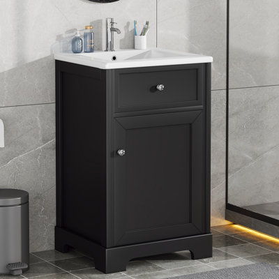 Meuble-lavabo de 20 po avec lavabo, armoire de salle de bain avec porte à fermeture douce, support de rangement et tablette réglable