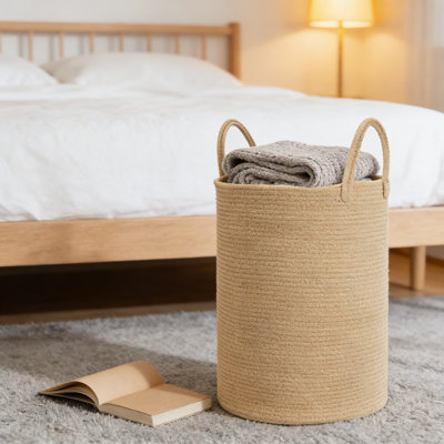 Panier à linge en corde de coton avec poignées, panier de rangement tissé pour vêtements, couvertures, jouets et rangement