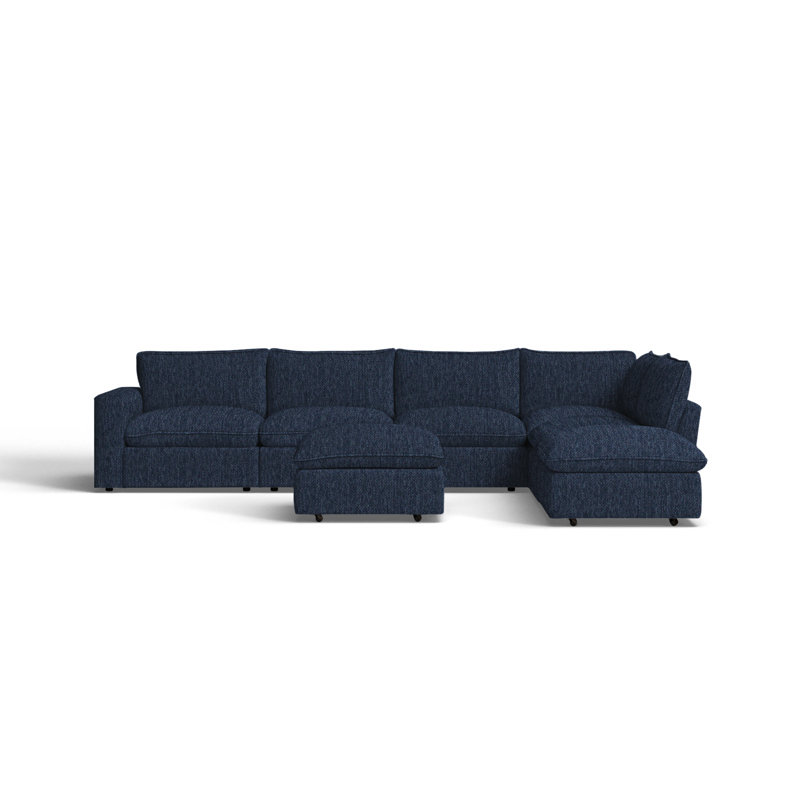 Canapé modulaire de coin avec repose-pieds Zisa, Peyton en sergé performance bleu marine