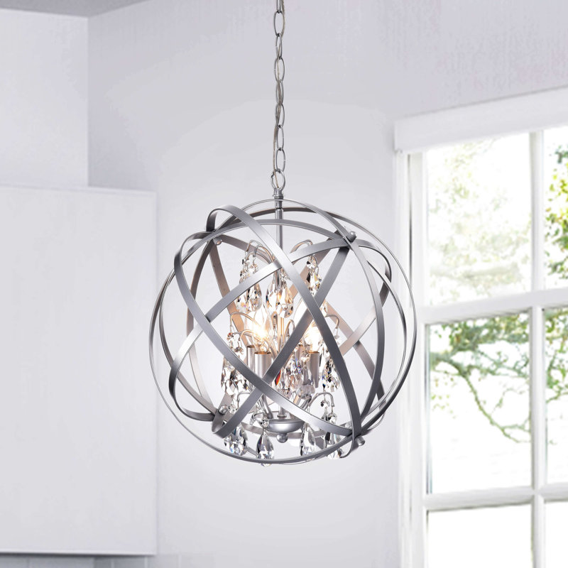 Zellner 4 - Light 16" Unique Globe Chandelier with Crystal Accents, Silver