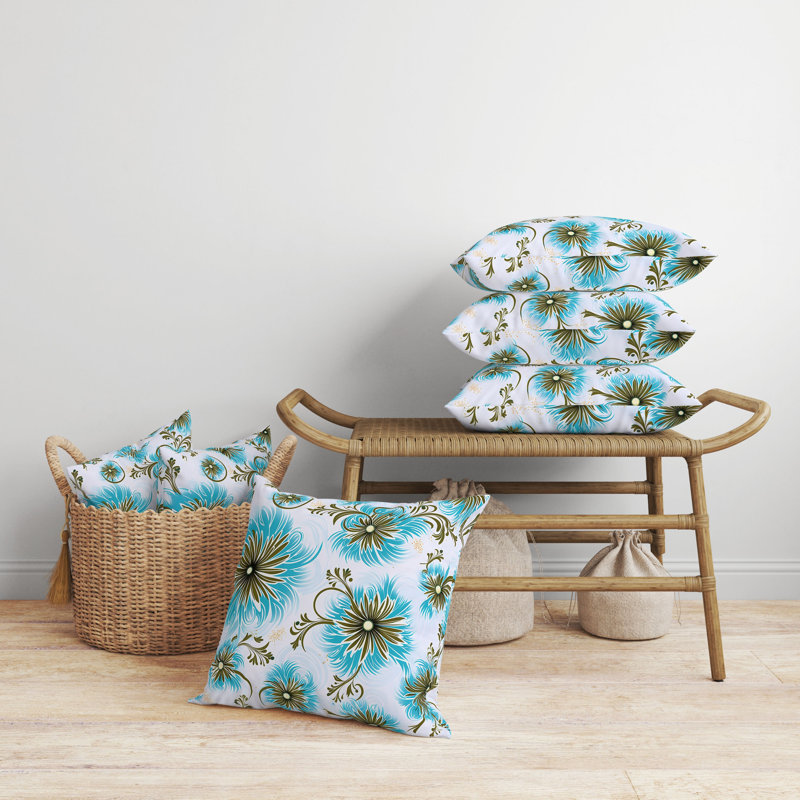 Coussin Breezy, H 16 po x l 16 po, Bleu / antique / floral bronze