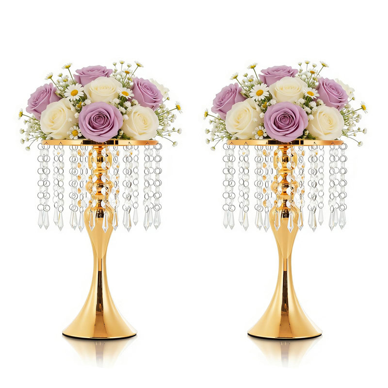 2 pièces de centre de table en or de 13,8 po pour les vases à fleurs en cristal de table