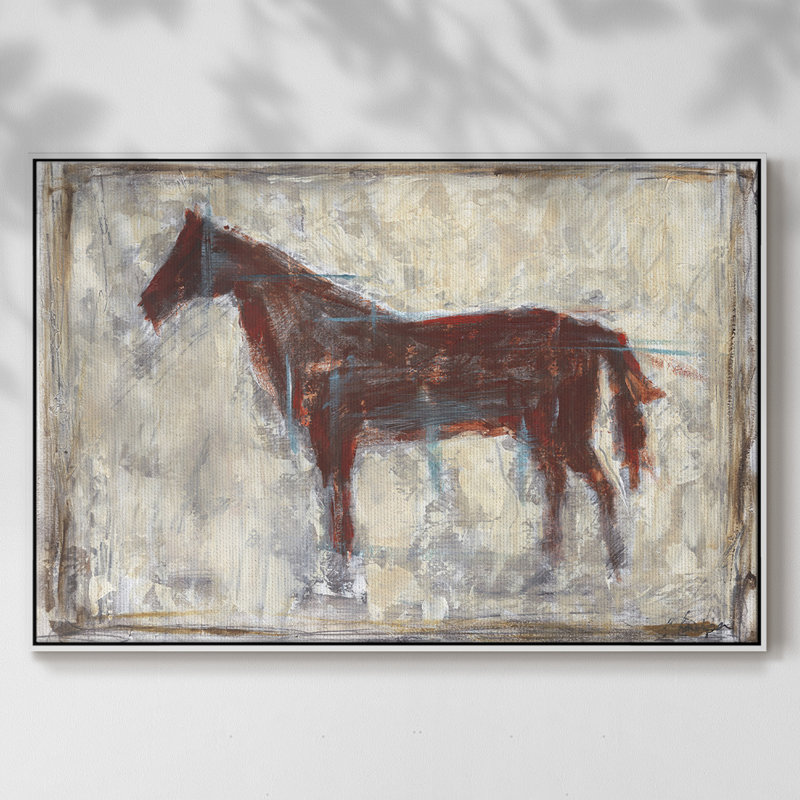 " Iron Equine I ", 27" H x 41" W x 2" D, White Framed Canvas, No Mat