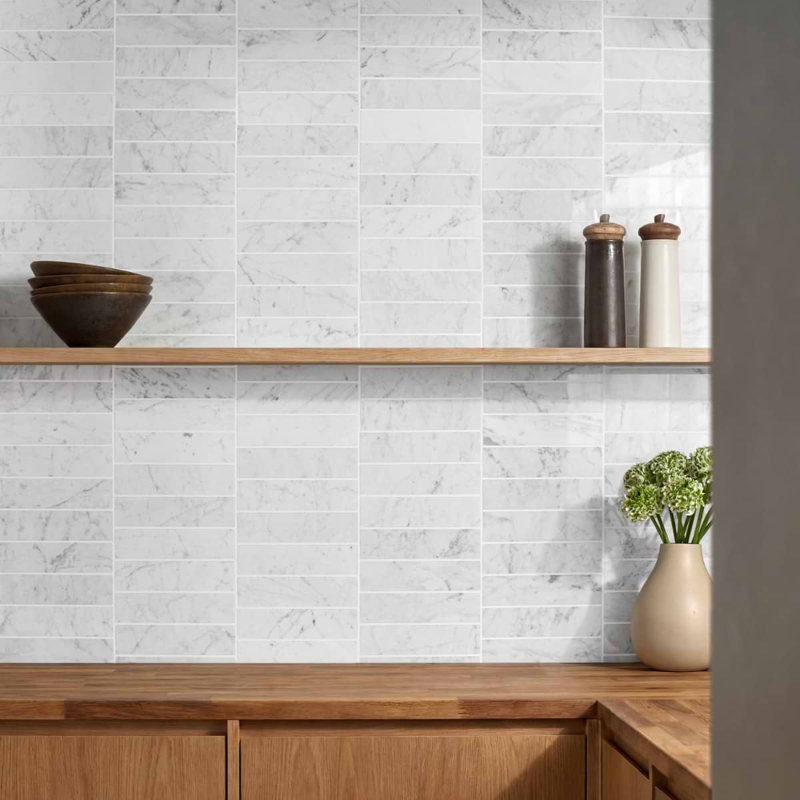 Carrara 3x12 Honed Marble Floor and Wall Tile, 1.96" W x 7.87" D, Polished