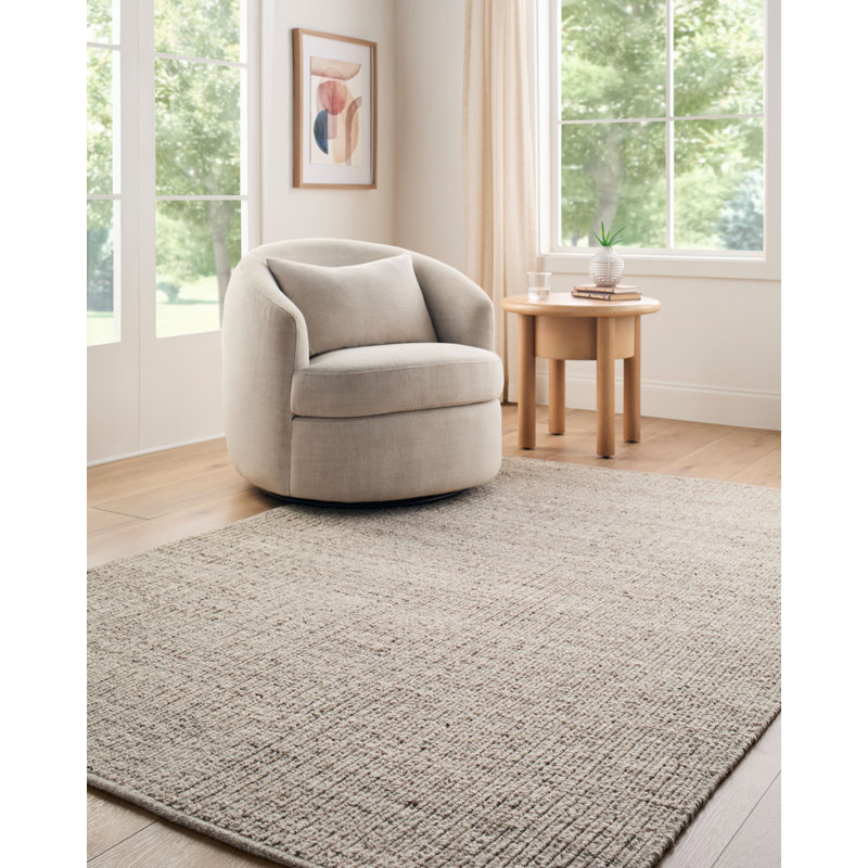 Tapis fait à la main Bern, Rectangle 6 pi x 9 pi, Taupe / gris pierre / ivoire