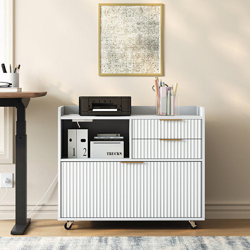 Armoire de rangement de bureau avec station de charge et tiroirs, Blanc