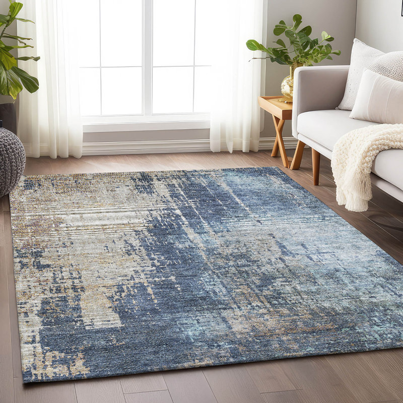 Tapis bleu marine de qualité supérieure lavable à la machine Prisco, Rectangle 2 pi 6 po x 3 pi 10 po