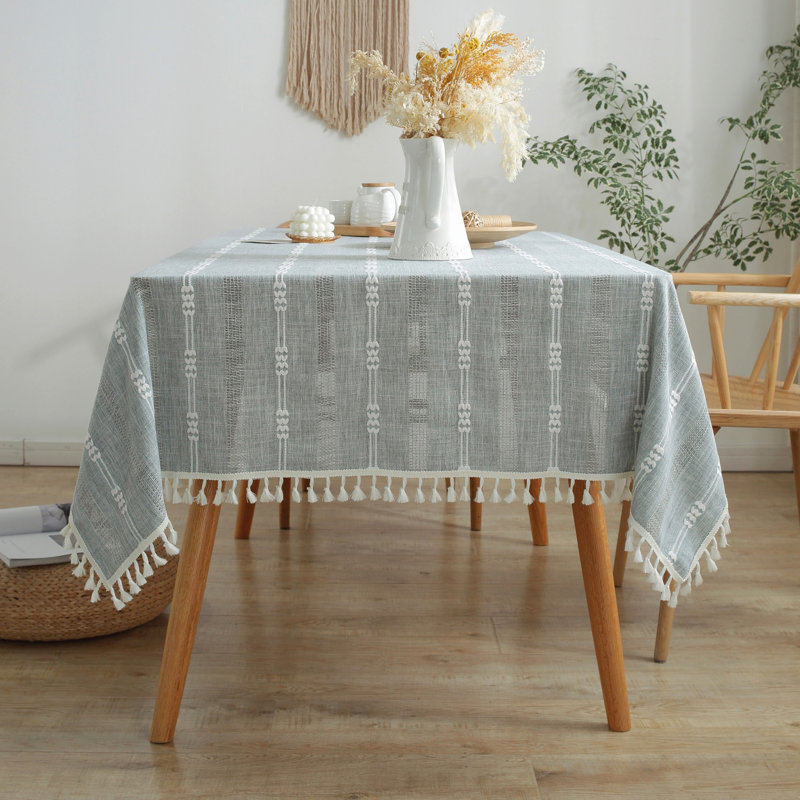 Nappe lavable en lin infroissable avec pampille, L 78 po x l 55 po, Bleu