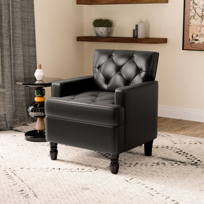 Delaryd 26.3'' Wide Classic Soft Vegan Leather Upholstered Tufted Arm Accent Chair with Solid Leg -  Charlton HomeÂ®, 0D56DB2F99FA4620A249B93FAFA0CAD9