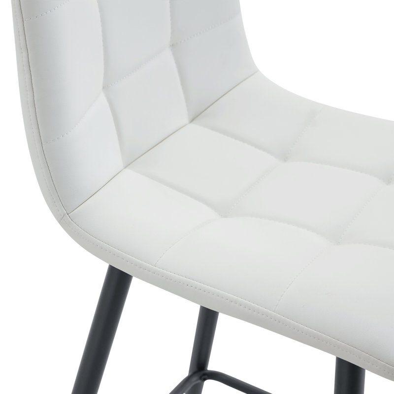 Modern White PU Bar Chair Set - Two Pieces, Stable Comfort.Checkered Design,Black Metal Legs,Suitable For Placement In Bars, Living Rooms, Bars, And Other Venues.Multiple Colors Available.