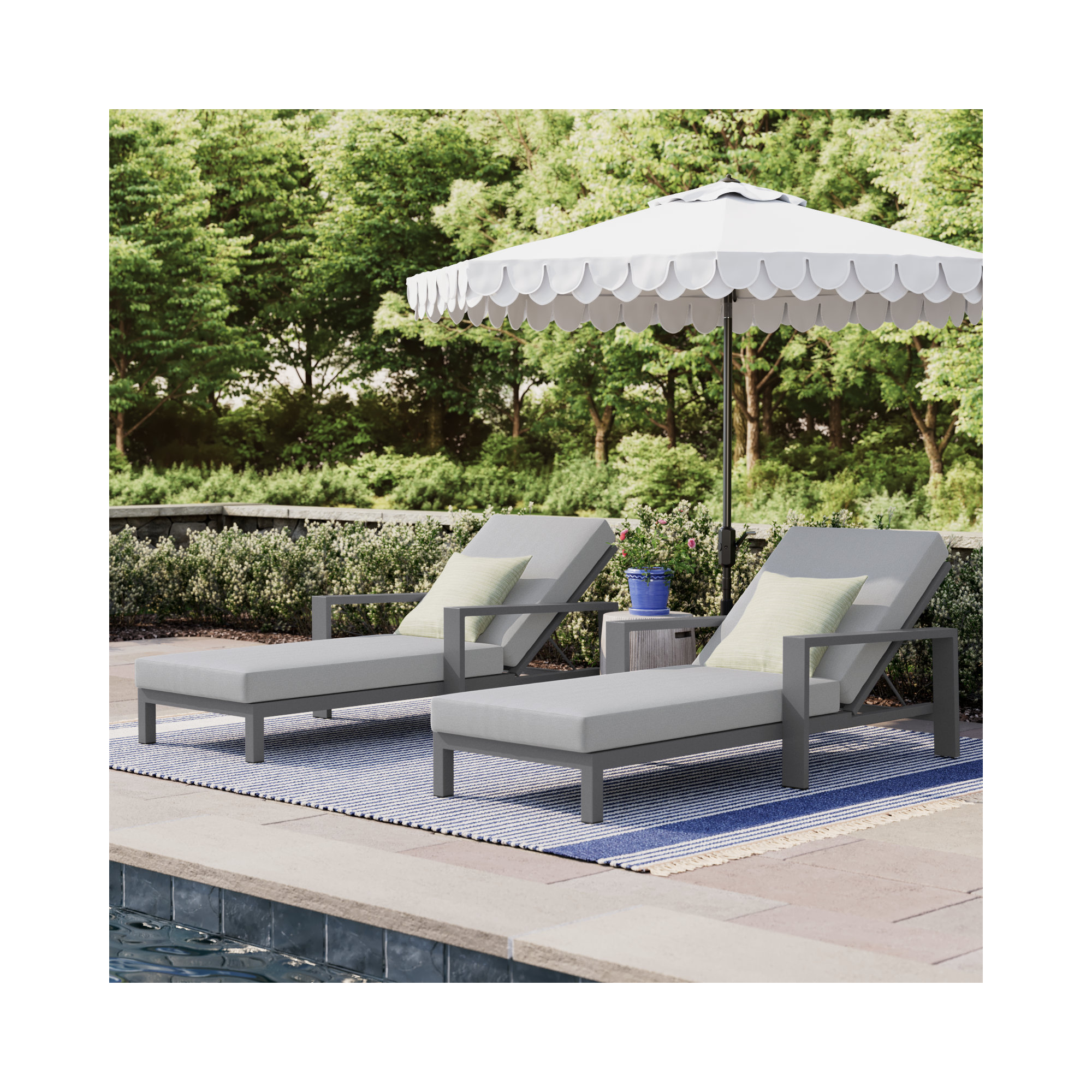 Hoyt 35'' Outdoor Metal Chaise Lounge, Grayish Cushion/Gray Frame