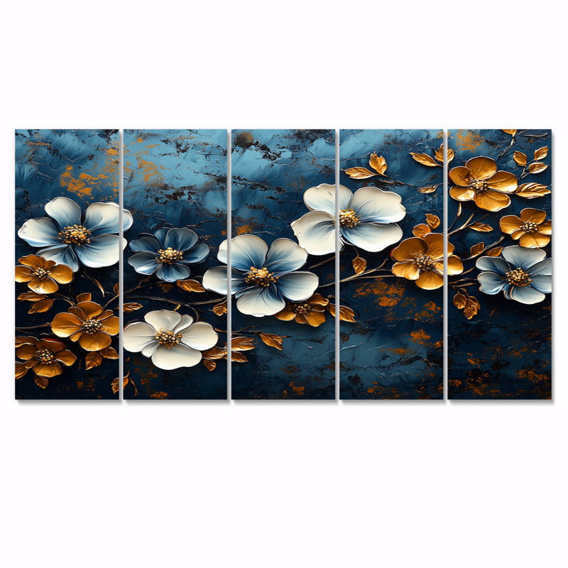 Ensemble de décorations murales coquelicots blancs et bleus Venetian Vibrance II, H 32 po x l 80 po