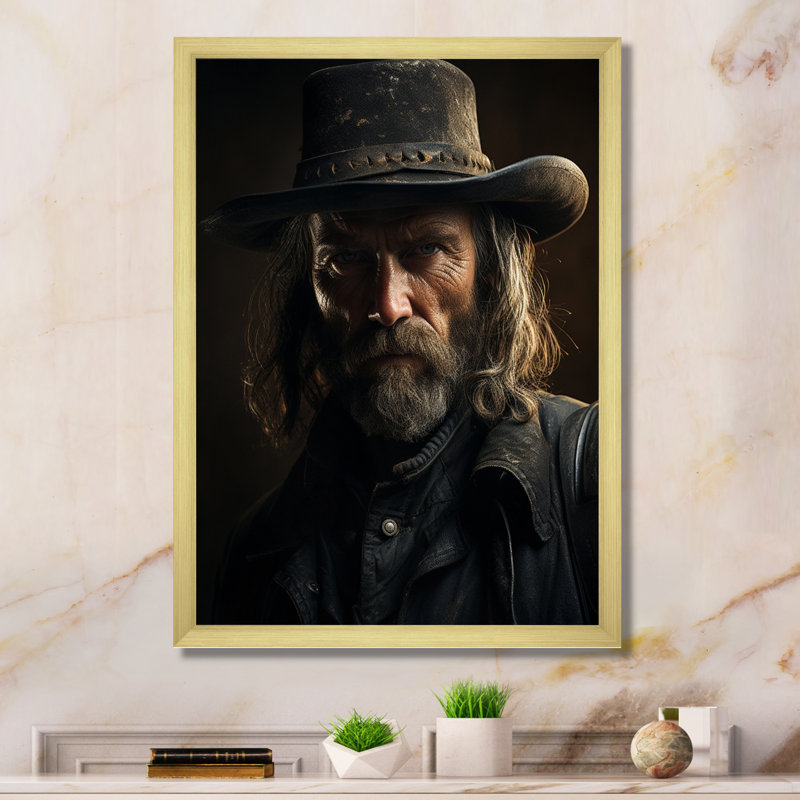" Western Lone Outlaw Portrait ", Gold Single Picture Framed, 20" H x 12" W x 1" D