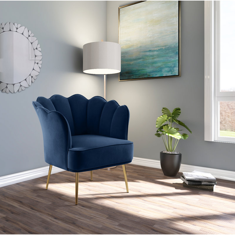 Fauteuil demi-tonneau en velours de 29 po de largeur Ulysses, Velours marine