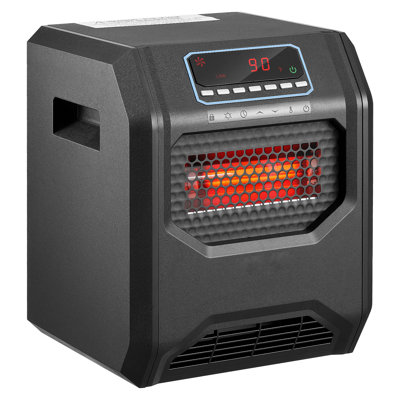 Infrared Electric Heater 1500W with Remote Control, Black, Adjustable Heat Levels, 12-Hour Timer, Overheat Protection, Portable Design with Wheels, Durable ABS Material, Ideal for Indoor Spaces like Bedrooms, Offices, and Studies