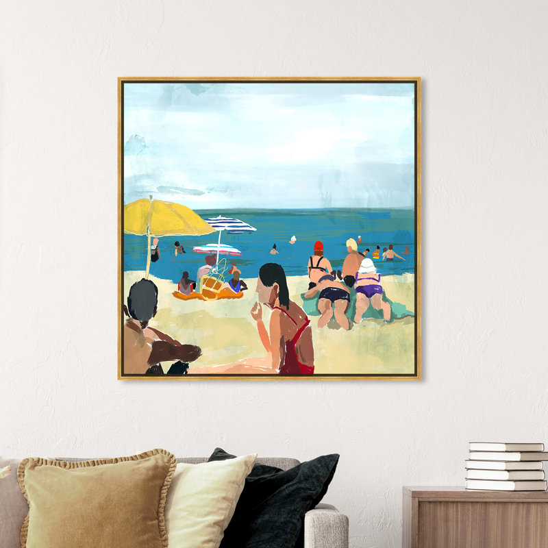 «Nautical and Coastal Sunny Beach Day», reproduction d'art, H 40 po x l 40 po x P 1,5 po, Encadrement doré