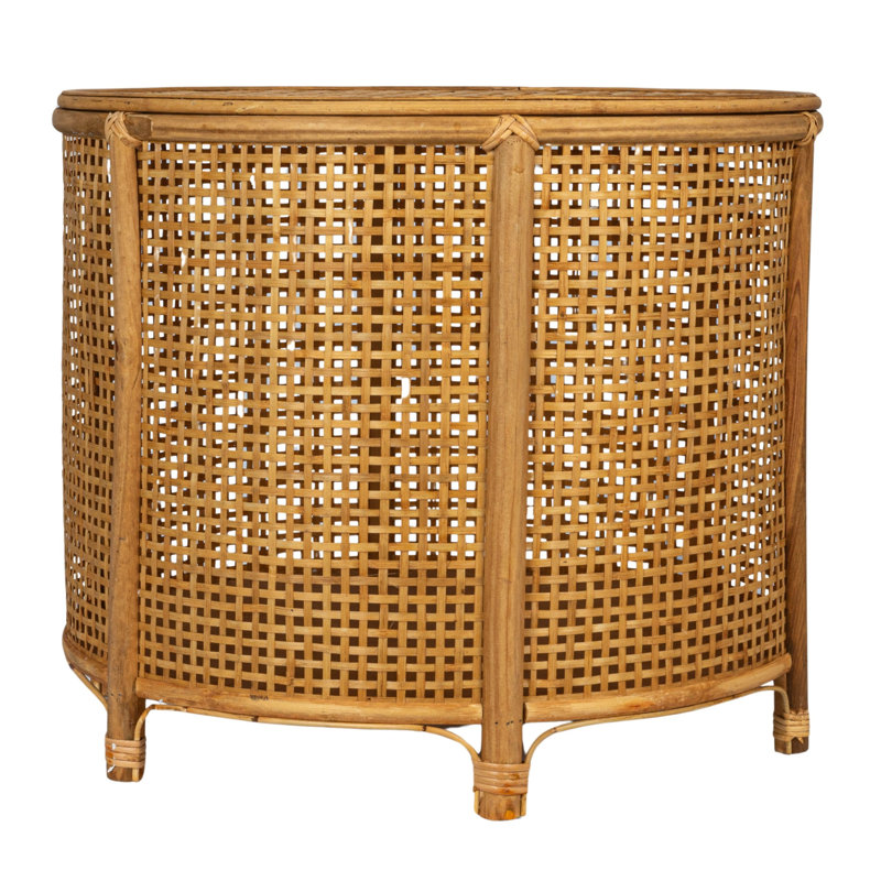 Round Bamboo and Rattan Accent Storage Table, Natural