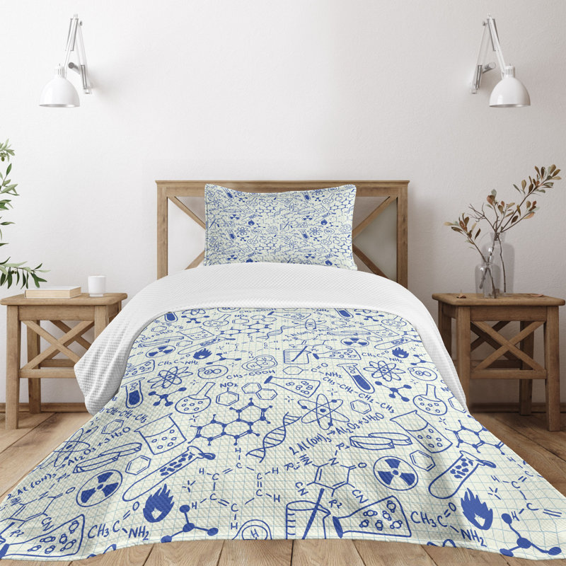 White Quilted Twin Bedspread Set with Pillow Sham
