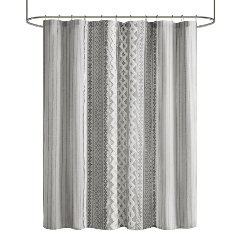 Rideau de douche en coton avec chenille, Gris
