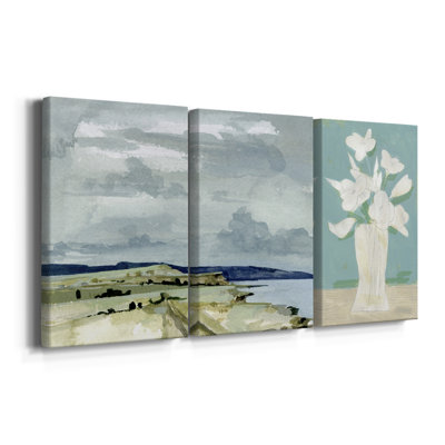 «Coastal Blues Watercolor II», toile tendue sur mesure - 3 pièces