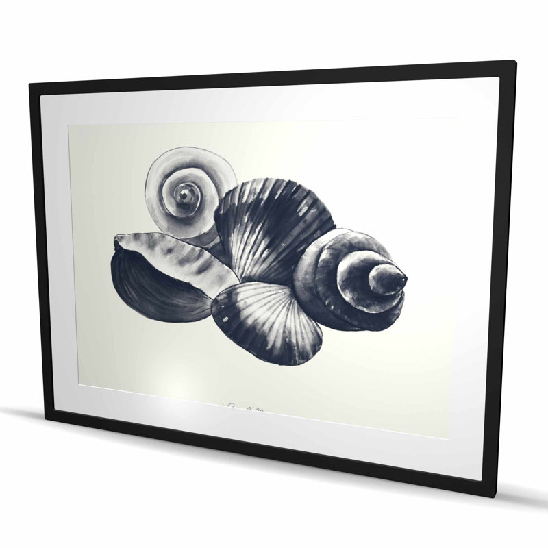 Blue Seaside Shells - Framed Matted Print for Coastal Decor