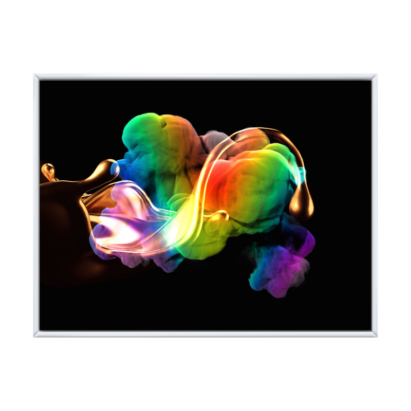Rainbow Splash on Black - photographie sur toile, Cadre flottant blanc, H 12 po x l 20 po