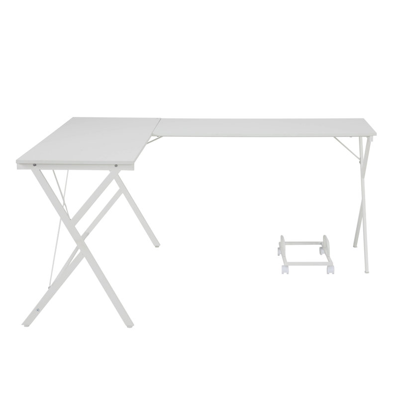 Ben L-Shaped Metal Computer Desk with CPU Holder, White
