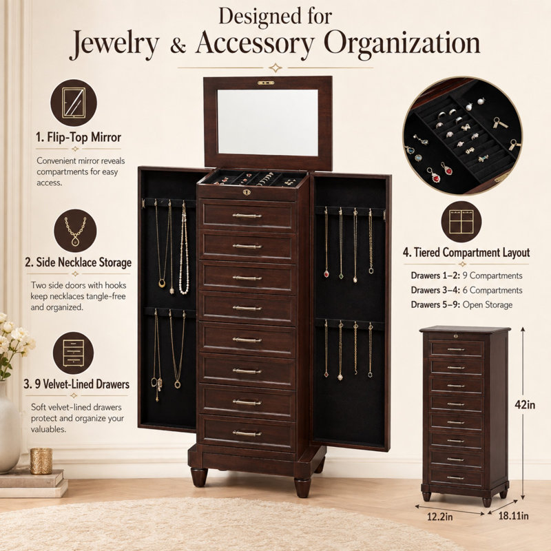 Armoire à bijoux sur pied 19 po Joseph