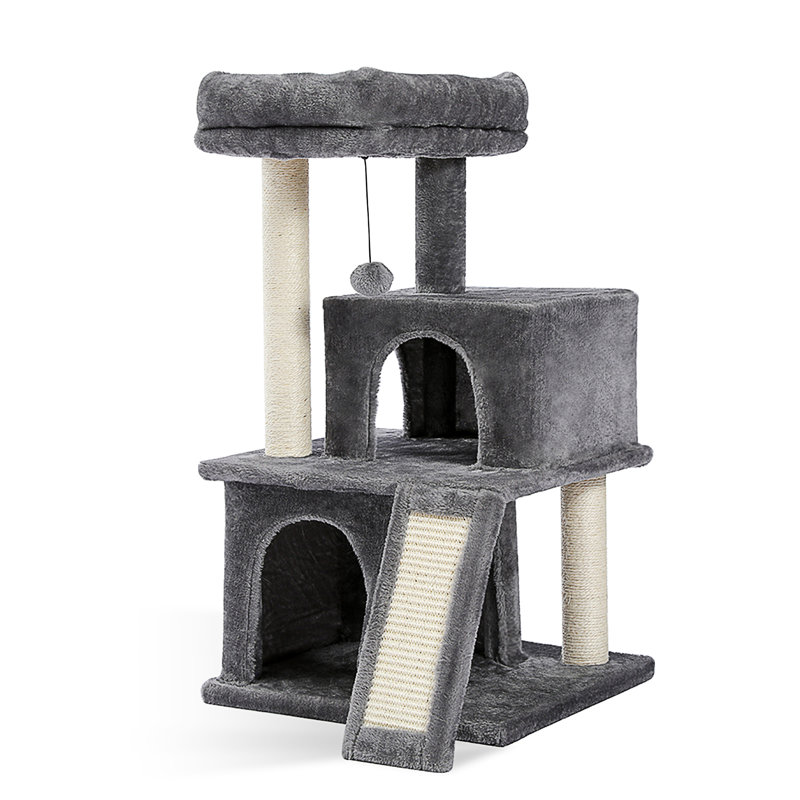 34-Inch Multilevel Plush Double Condos Cat Tree