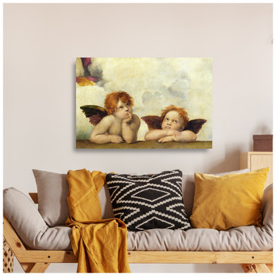 Two Angels Cherubs (detail of the Sistine Madonna) by Raphael The World Classic Art Reproductions, Giclee Canvas Prints Wall Art for Home Decor