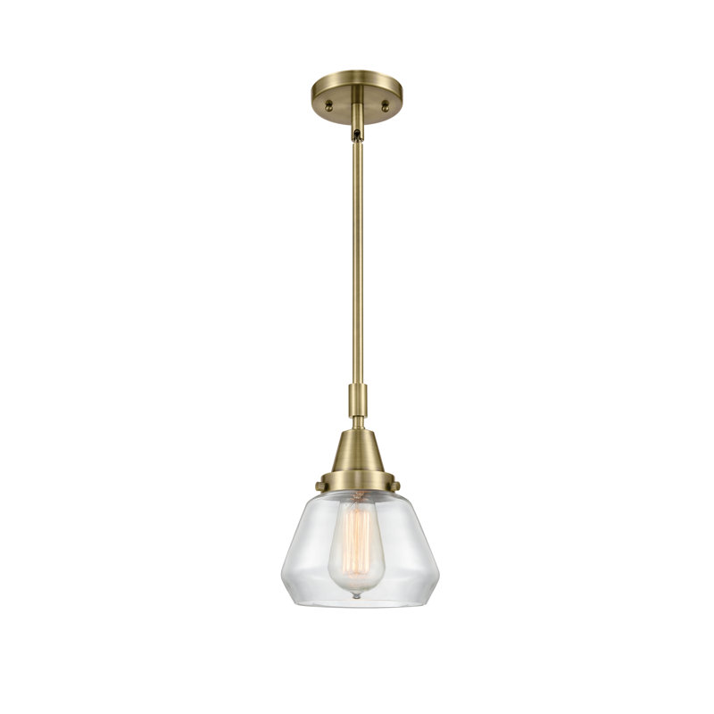 Luminaire suspendu conique à 1 lumière Cahn, Transparent, Laiton antique, Ampoule non incluse