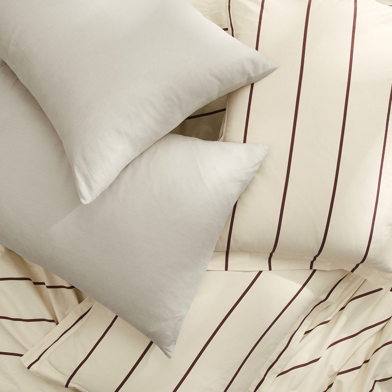 Brooklyn Loom Hayward Stripe Duvet Set, Ivory/Brown, Queen Duvet Cover + 2 Standard Shams