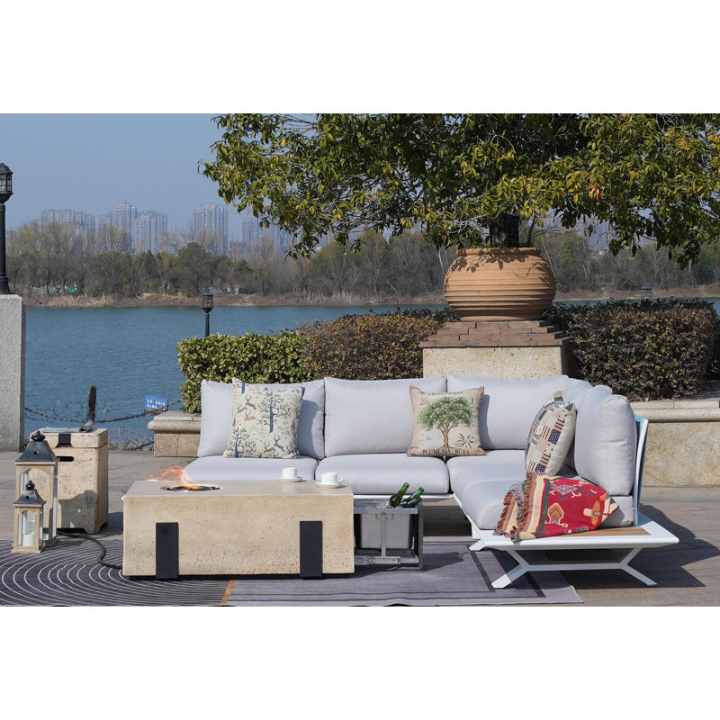 5 - Person Patio Conversation Set with Cushions, White, White