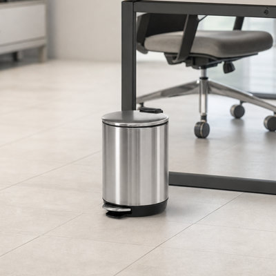 3L Round Step Trash Can, Silver 0.8 Gallon Small Wastebasket for Bedroom, Bathroom, or Office