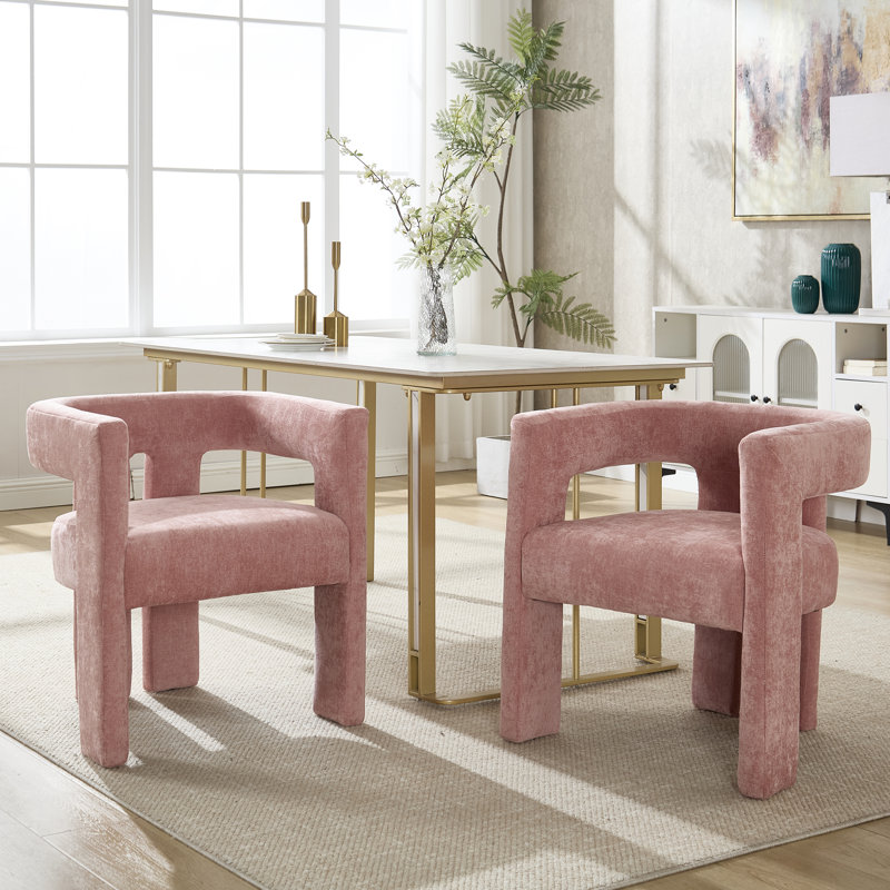 Chaise de salle à manger rembourrée avec chaises d'appoint et chaises de baril pour le salon 2 pièces / ensemble, Pink