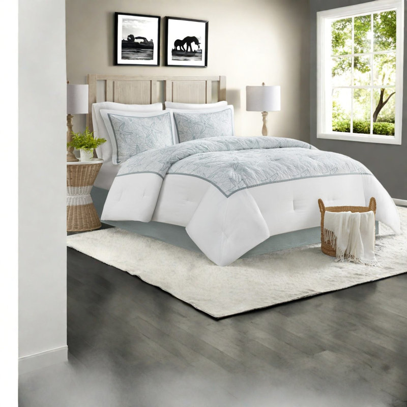 Oversized Cotton King Bedding Sets, Coastal Embroidered Comfort For Home
